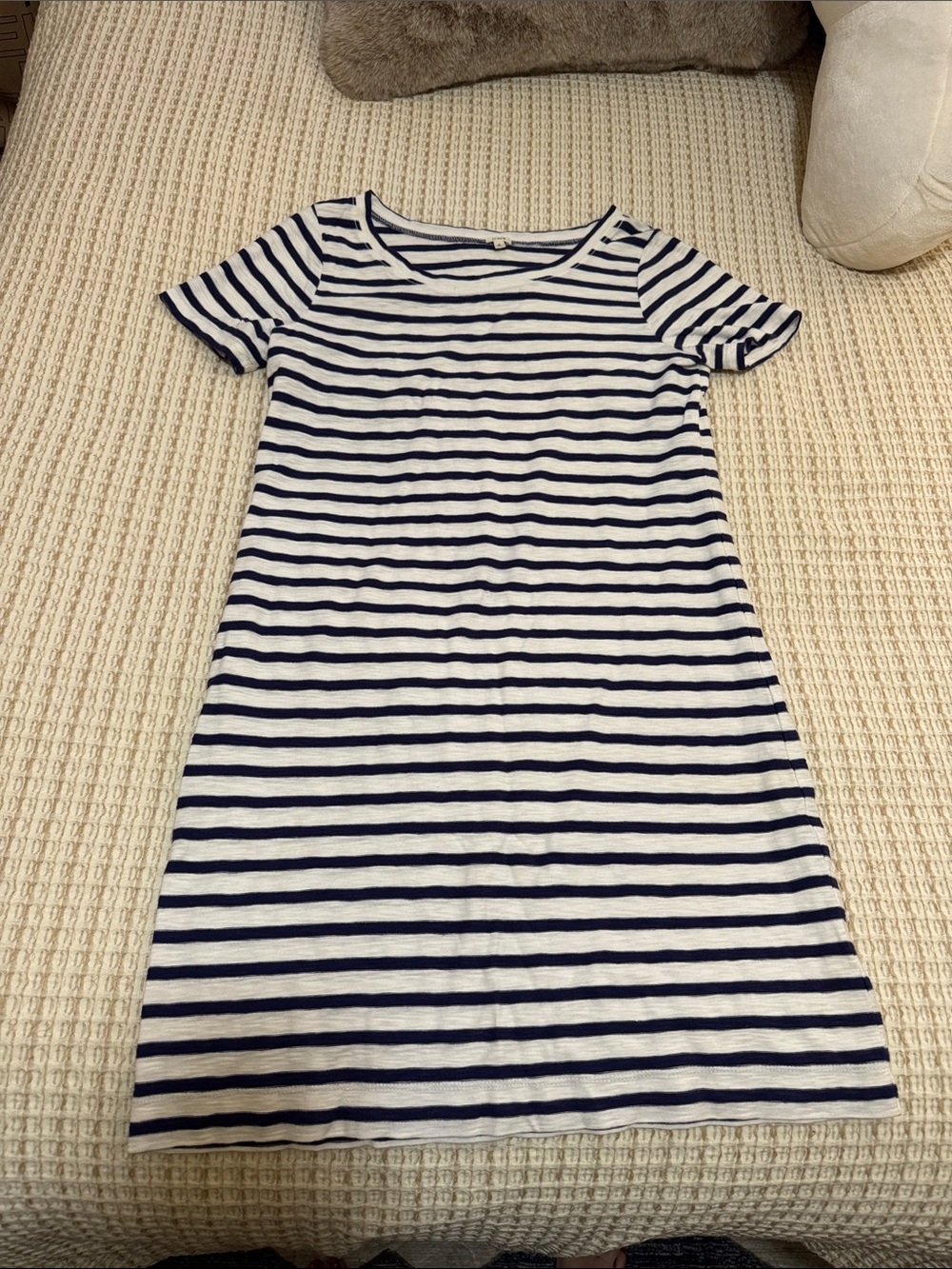 J. Crew Navy and White Striped Short Sleeve Shift Dress